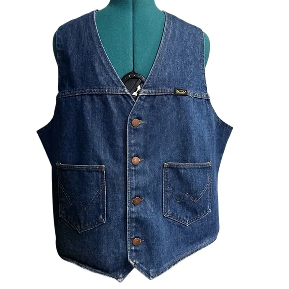 VTG Wrangler Denim Vest No Fault 70s 80s Made In USA Cowboy Western Sz XL - Picture 2 of 12